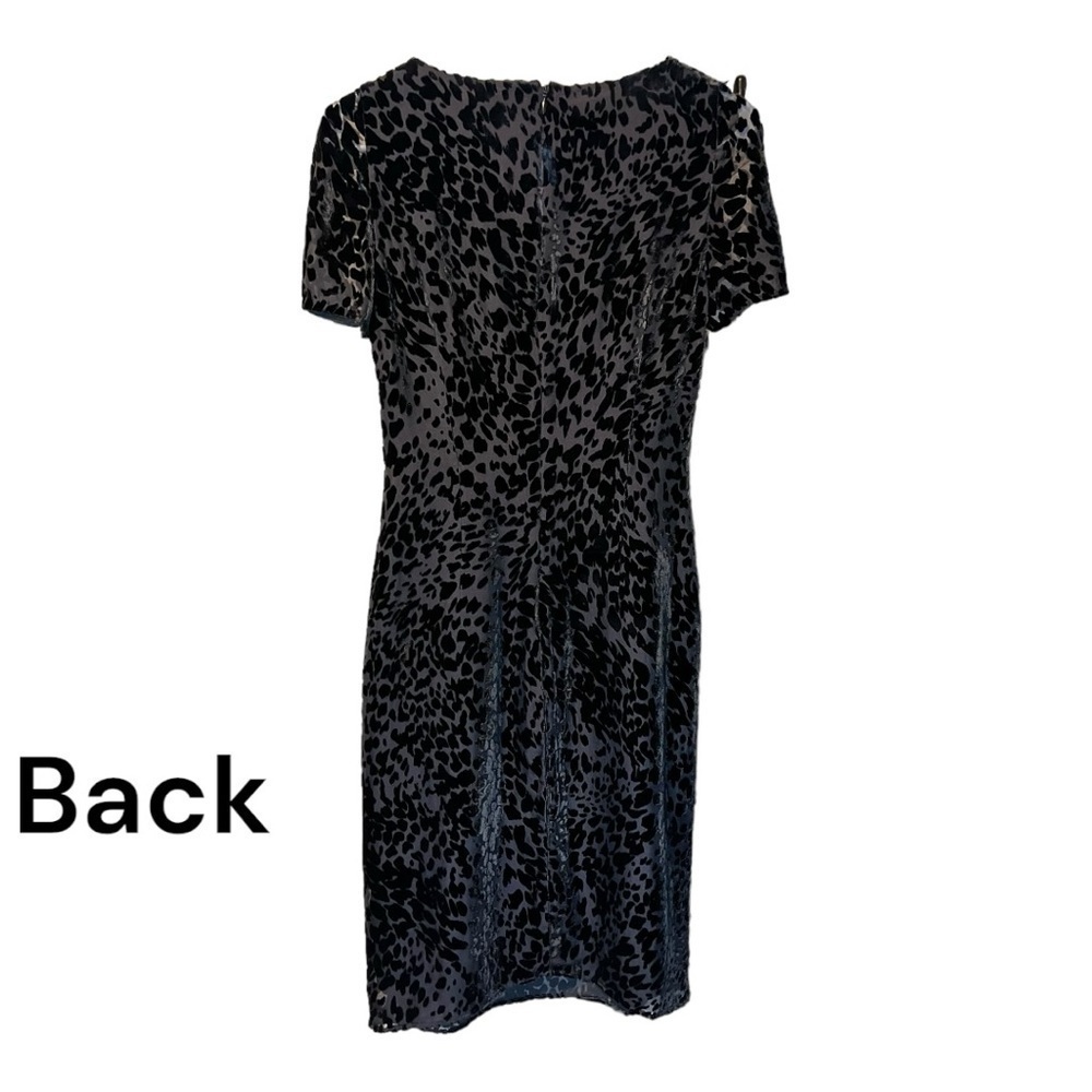L’AGENCE Black Velvet Leopard Burnout Sheath Cocktail Dress Size 2 - Picture 6 of 9